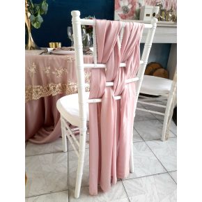   Púder színű chiffon chiavari székhuzat, drapéria kölcsönzés