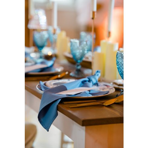 Francia kék színű matt műszálas textil szalvéta kölcsönzés